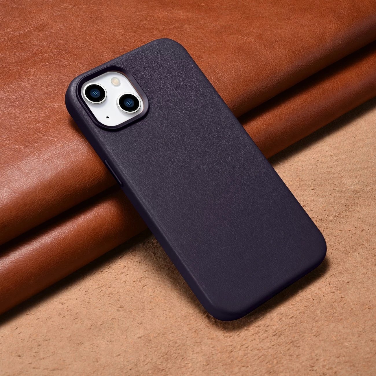 Mbështjellës iCarer për iPhone 14 Plus, lëkurë natyrale, MagSafe, Vjollcë e errët Mbështjellës iCarer për iPhone 14 Plus, lëkurë natyrale, MagSafe, Vjollcë e errët