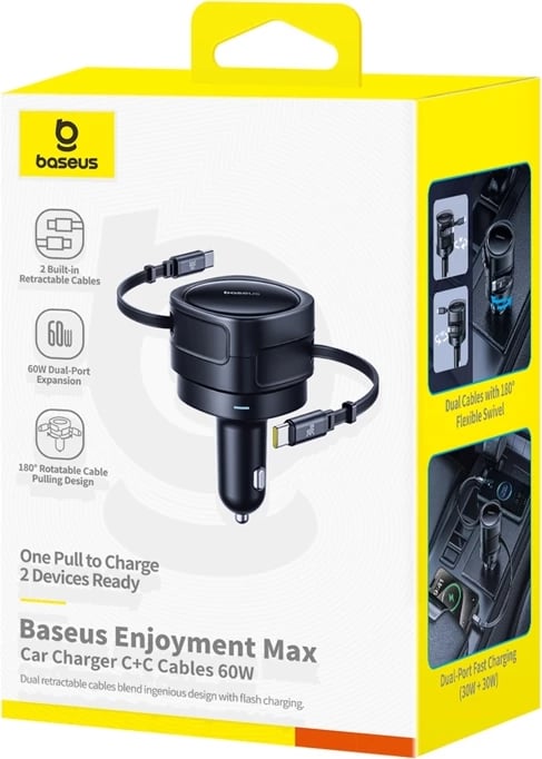 Karikues veture Baseus Enjoyment Max me 2 kabllo USB-C, 60W, Zi