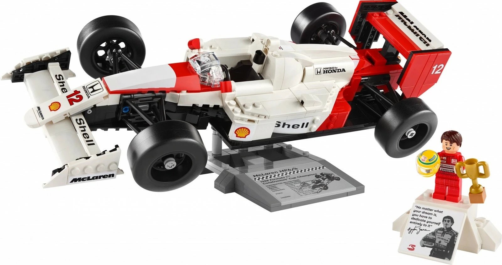 Set ndërtimi LEGO Icons McLaren MP4/4 dhe Ayrton Senna, 693 pjesë, për të rritur, bardhë/kuqe