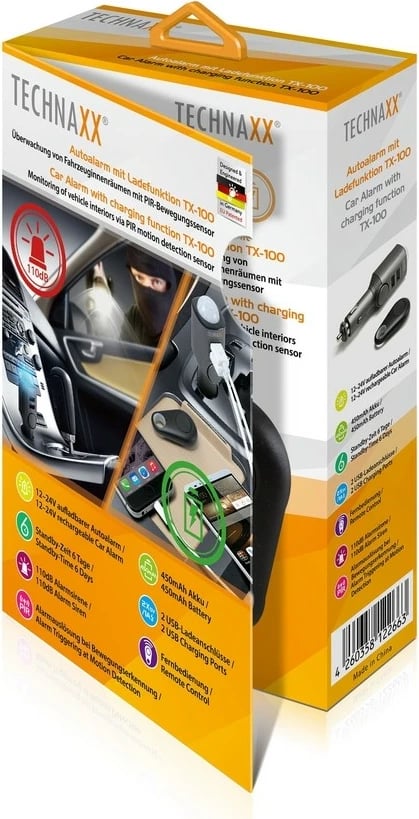 Alarm veture Technaxx TX-100 me 2 porta USB, Gri