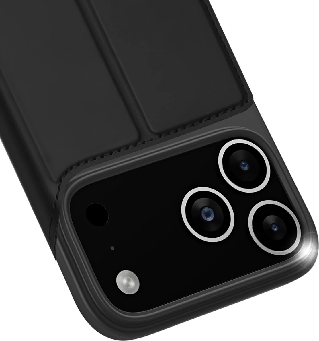 Mbështjellës Dux Ducis Skin Pro për iPhone 17 Pro Max, me flip dhe xhep për kartela, i zi