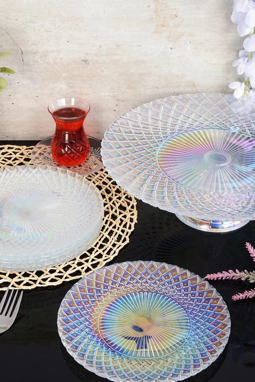 Set për shërbim torte prej xhami, 7 pjesë, Hermia Belinda 7PTLS