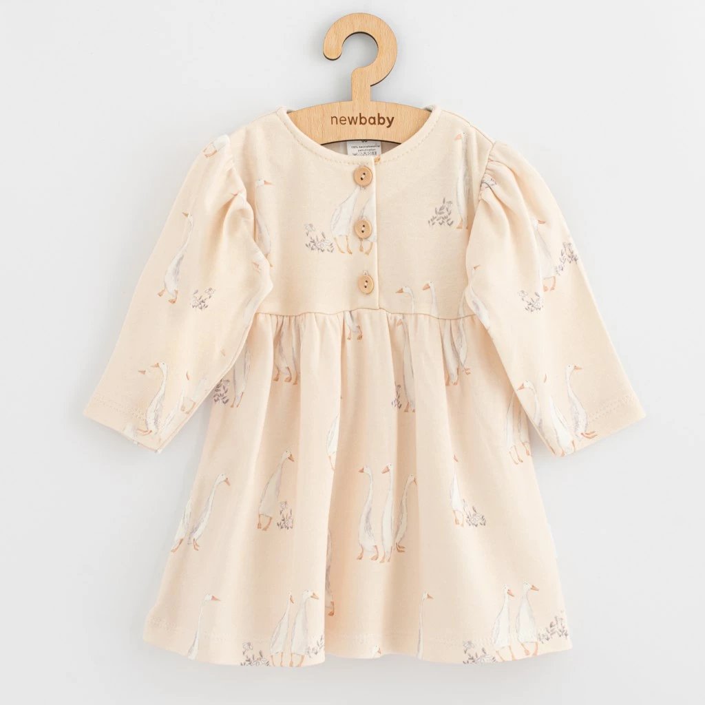 Fustan bebe, NEW BABY Goose, pambuk 100%, mëngë të gjata, madhësia 80 (9-12m), bezhë