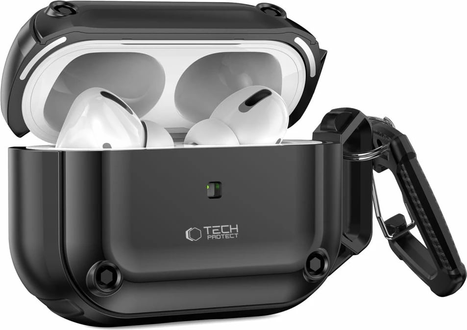 Mbështjellës Tech-Protect Rough Hook për AirPods Pro/Pro 2, i zi, me karabiner