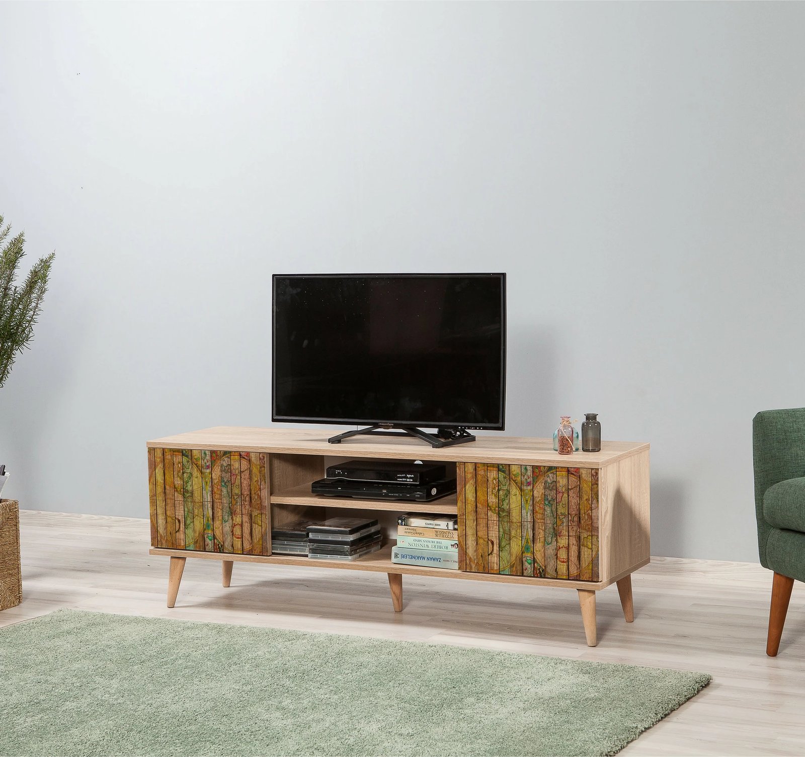 Komodë TV Hanah Home, Truva-725, ngjyrë lisi Sonoma