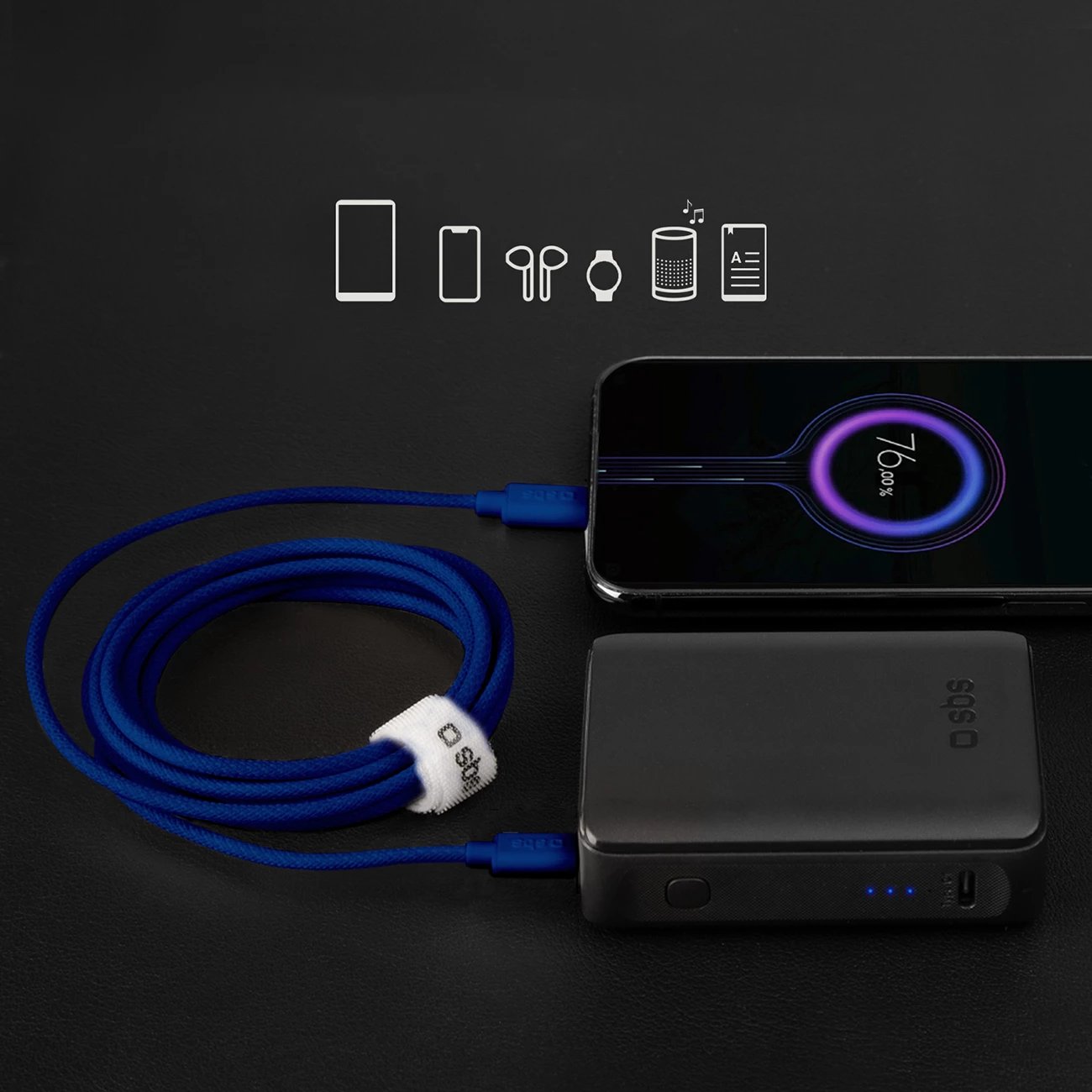 Kabllo USB-C në USB-C SBS TECABLETISSUETCCB, 1.5m, 60W, tekstil, Blu Kabllo USB-C në USB-C SBS TECABLETISSUETCCB, 1.5m, 60W, tekstil, Blu