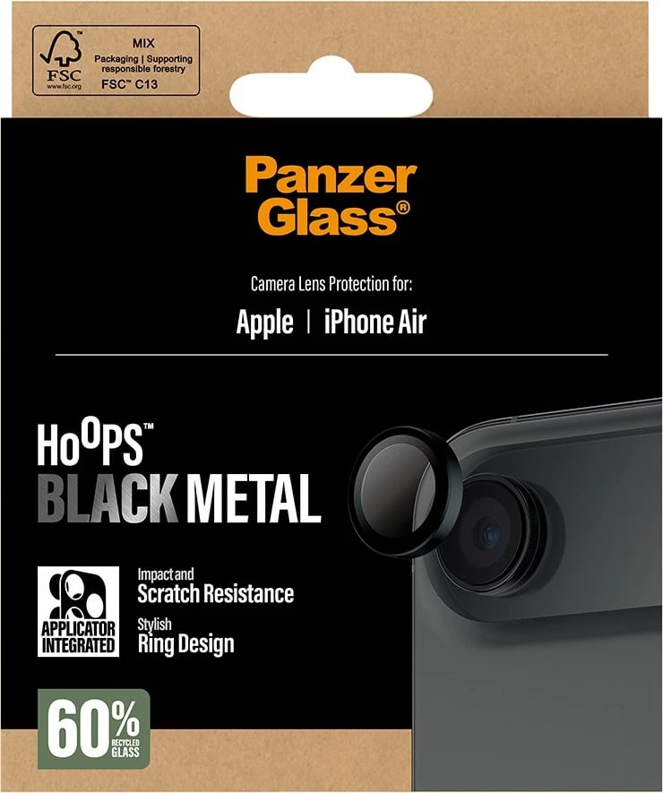 Mbrojtës kamerë PanzerGlass Hoops për iPhone Air, e zezë