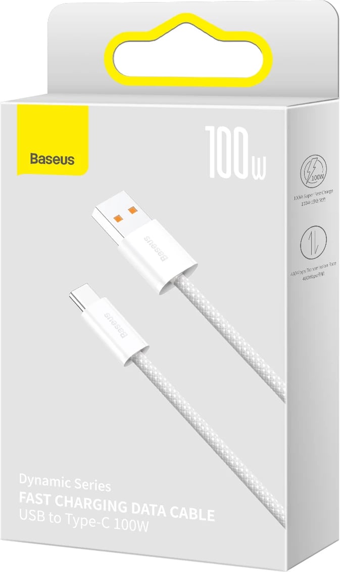 Kabllo Baseus Dynamic Series USB-A në USB-C, 2m, 100W, Bardhë