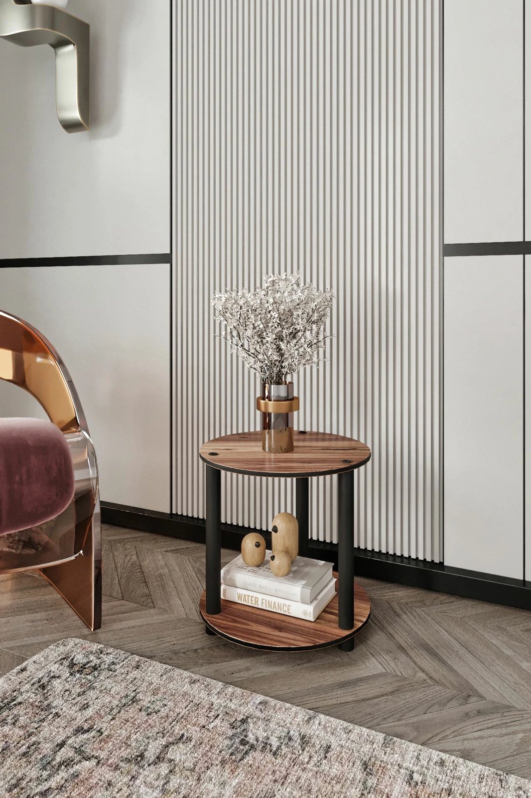 Tavolinë kafeje dy shtresa, ngjyrë arre, Skye Decor, rrethore