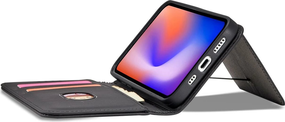 Mbështjellës Hurtel Magnet Card Case për iPhone 12, me portofol dhe mbajtëse, e zezë