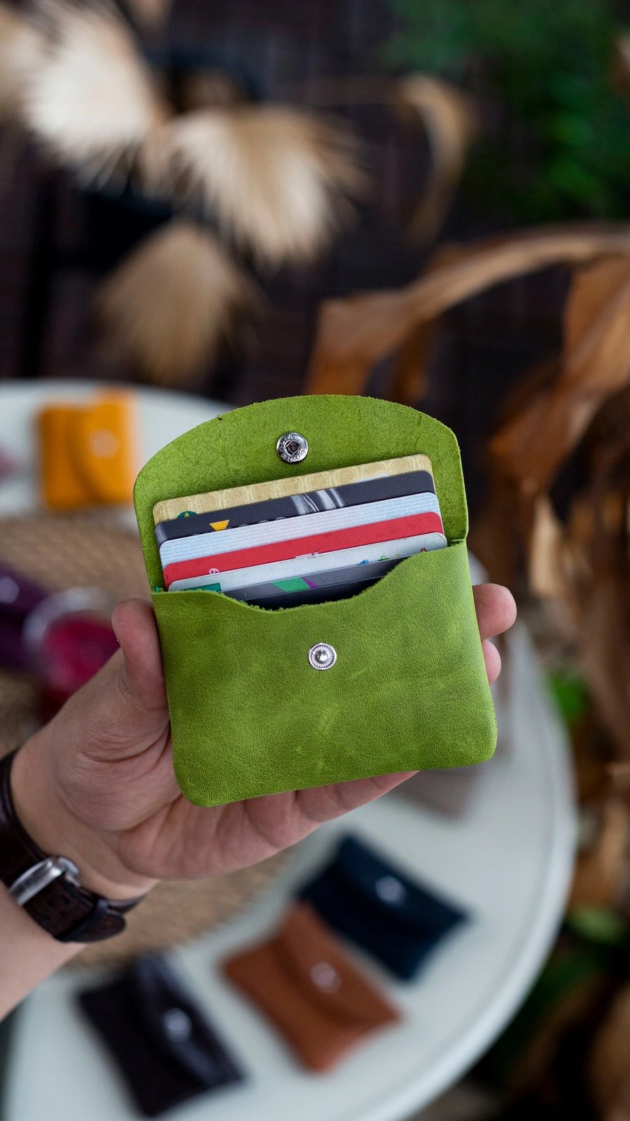 Mbajtës kartelash, lëkurë natyrale, ngjyrë fistik, Zoozie Bags, Murcia