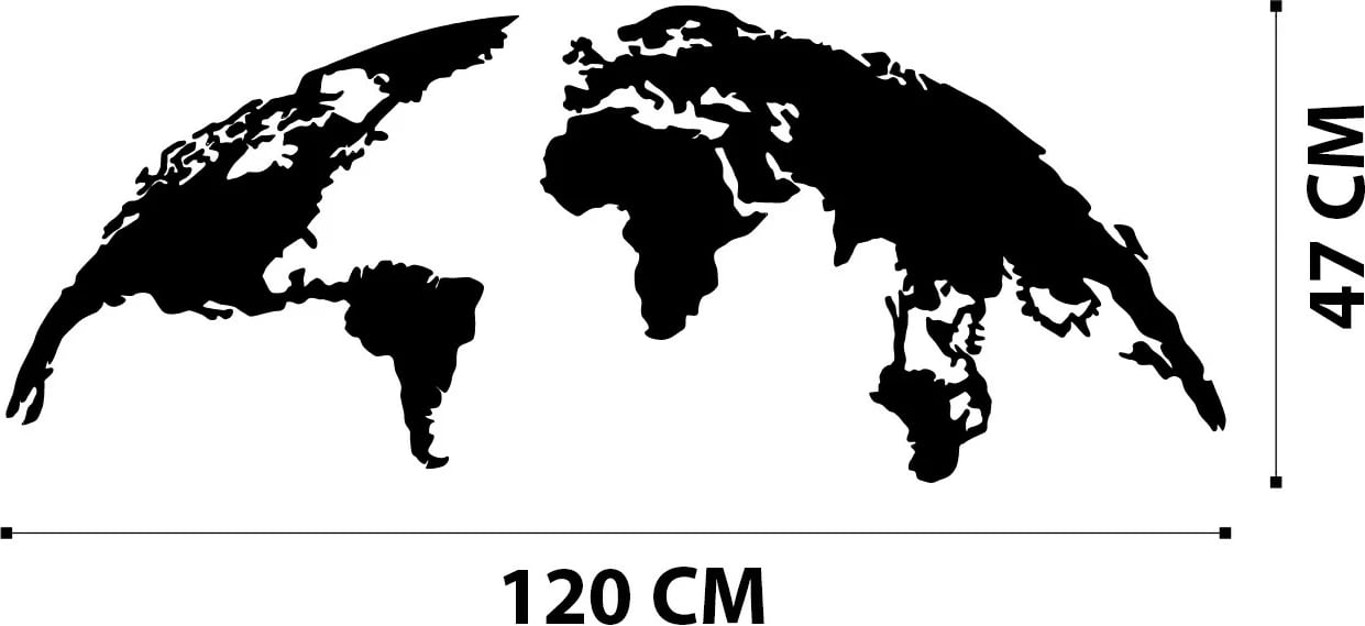 Aksesor dekorativ metalik për mur, hartë bote, ngjyrë e zezë, madhësi mesatare
