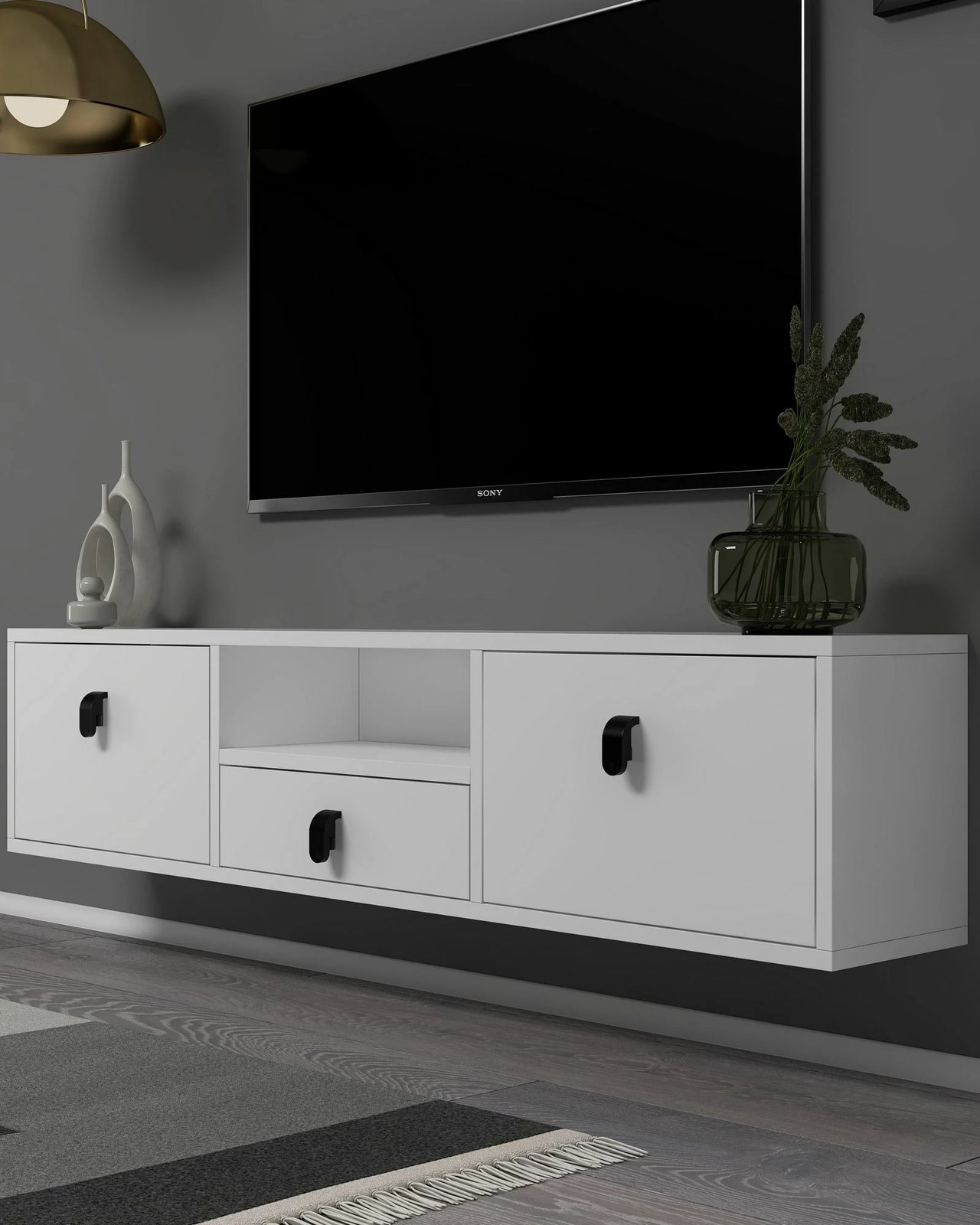 Mbajtës televizori, ngjyrë e bardhë, Skye Decor, 1309-DROP-1