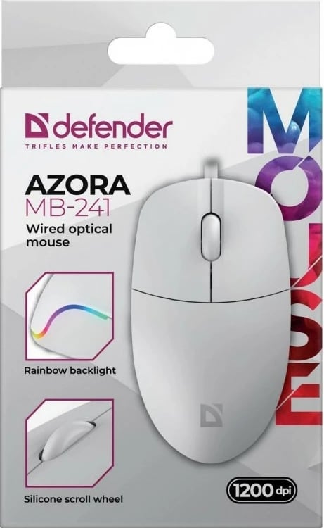 Maus Defender Azora MB-241, me kabllo, 1200 DPI, RGB, Bardhë