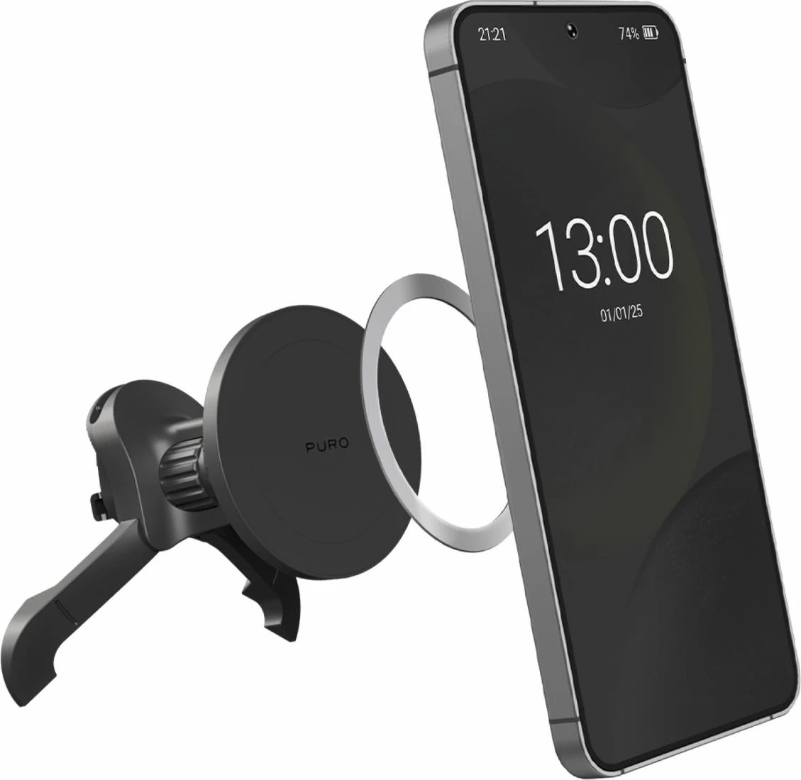 Mbajtës magnetik për celular Puro PUSH12MAGBLK, për grilë ventilimi, MagSafe, i zi