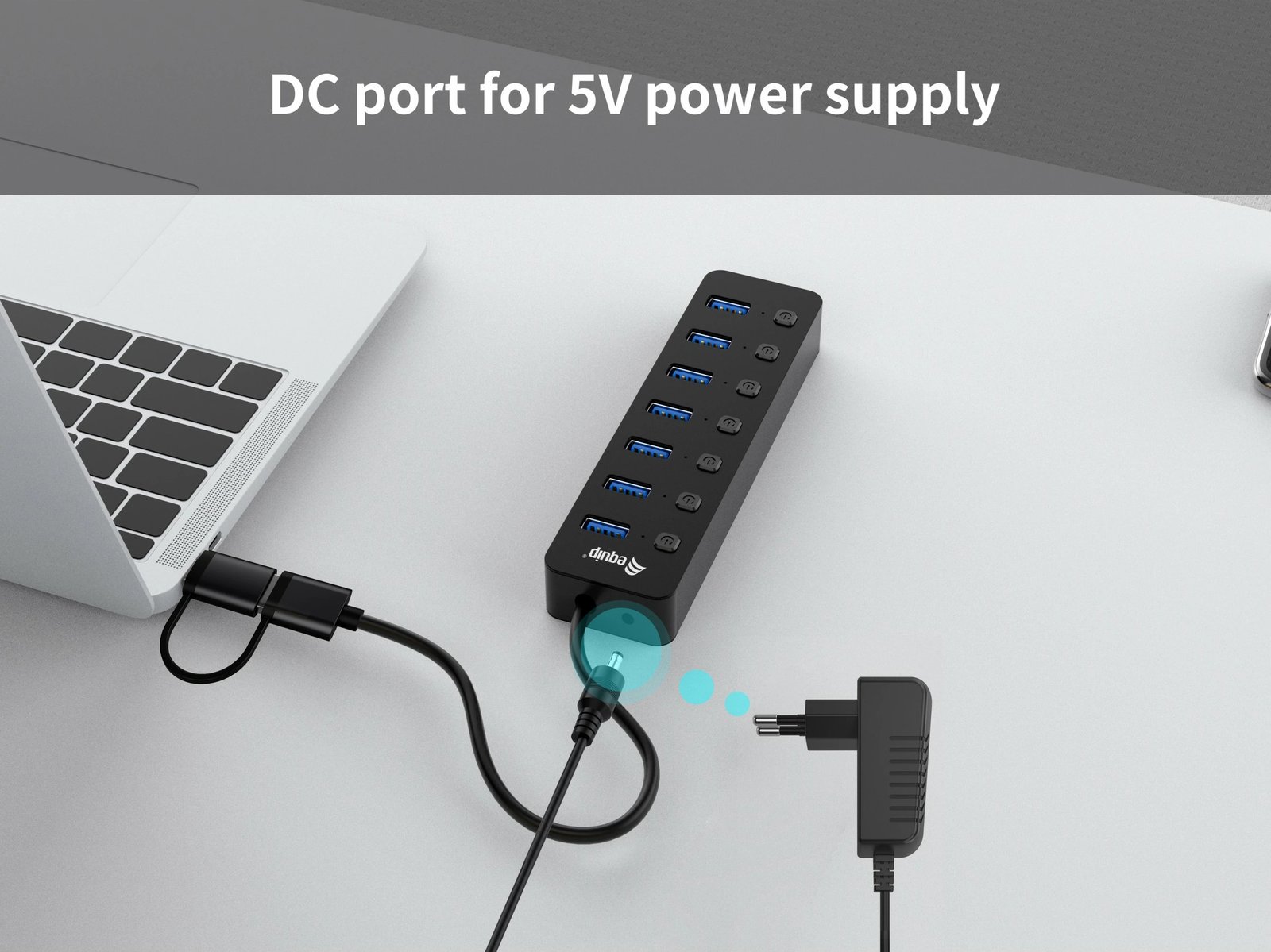 USB hub EQUIP 7 porta USB 3.2 Gen 1, me adapter rryme, i zi