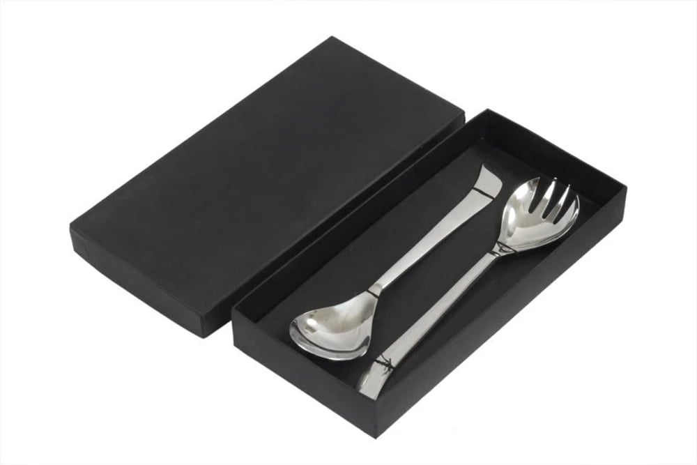 Set 2 copë lugë dhe pirun për sallatë, çelik, ngjyrë argjendi, 28x6x2cm