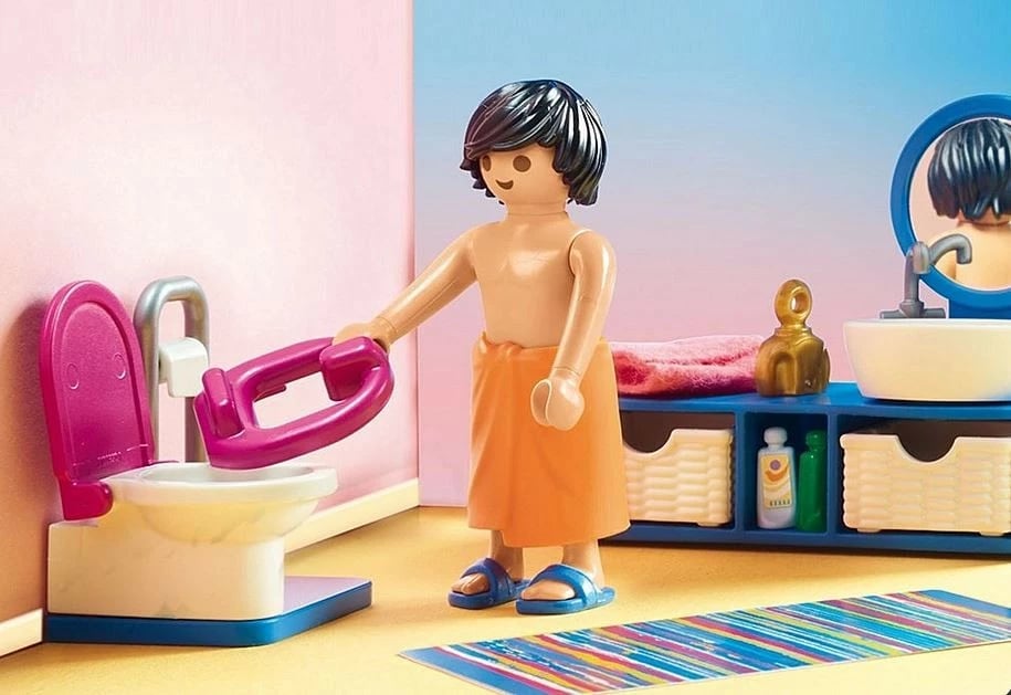 Set lodrash Playmobil Dollhouse 70211, banjo me vaskë, 51 pjesë