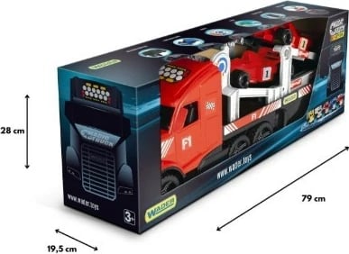 Set kamion transportues Magic Truck Action Formula 1, Wader 36241, 79 cm, plastikë, pa bateri, 3+, e kuqe/zezë/bardhë, set me 2 makina