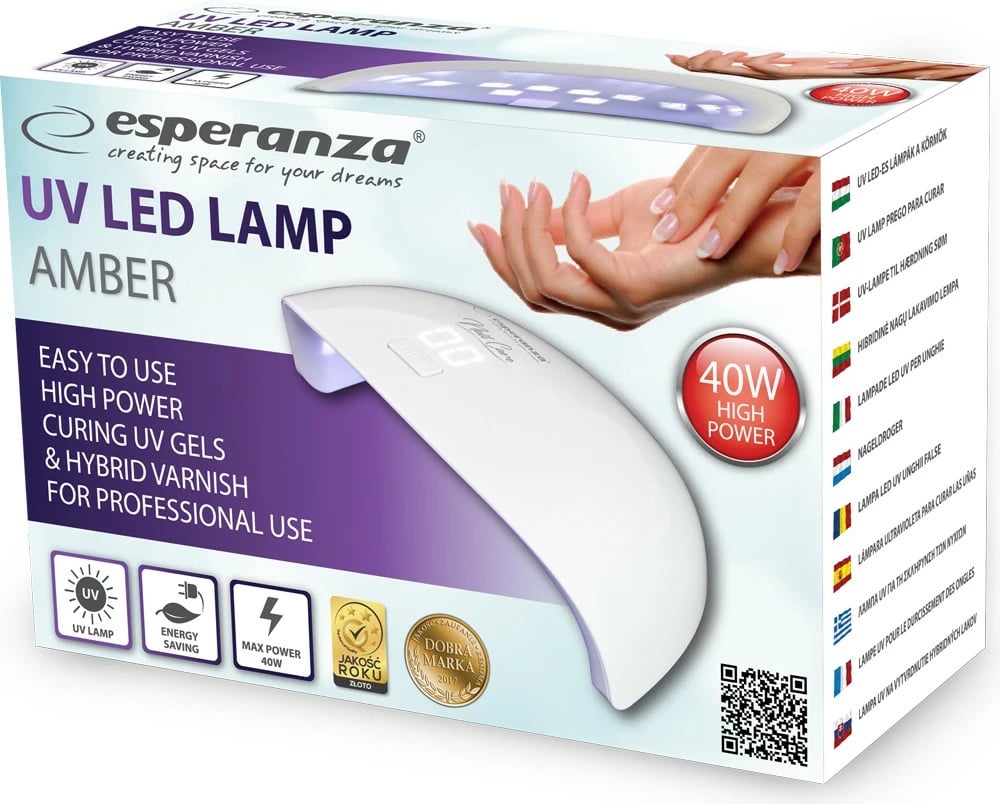 Lampë UV LED për manikyr/pedikyr, Esperanza EBN009 Emerald 40W, e bardhë