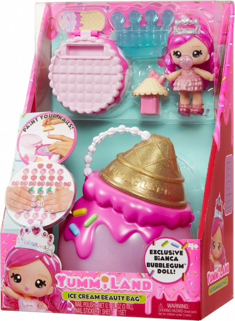 Set lodër, Yummiland 546740-EUC, Beauty Bag me kukull Bianca Bubblegum dhe lip gloss, komplet aksesorë thonjsh, Ice Cream