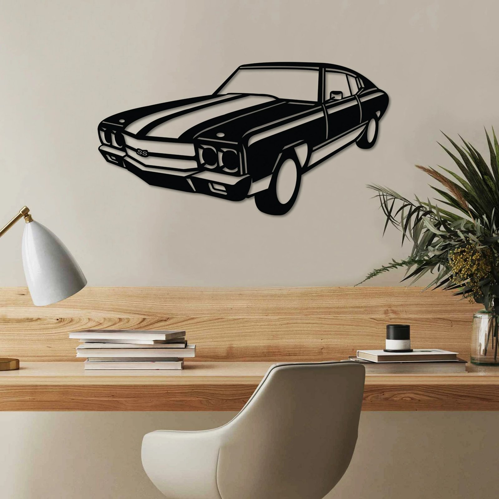 Aksesor dekorativ për mur, metalik, Wallity, Chevrolet SS Muscle, vintage, ngjyrë e zezë