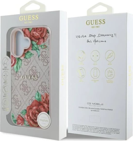 Mbështjellës Guess GUHMP16SP4ROPEMCP për iPhone 16 6.1", hardcase, MagSafe, rozë