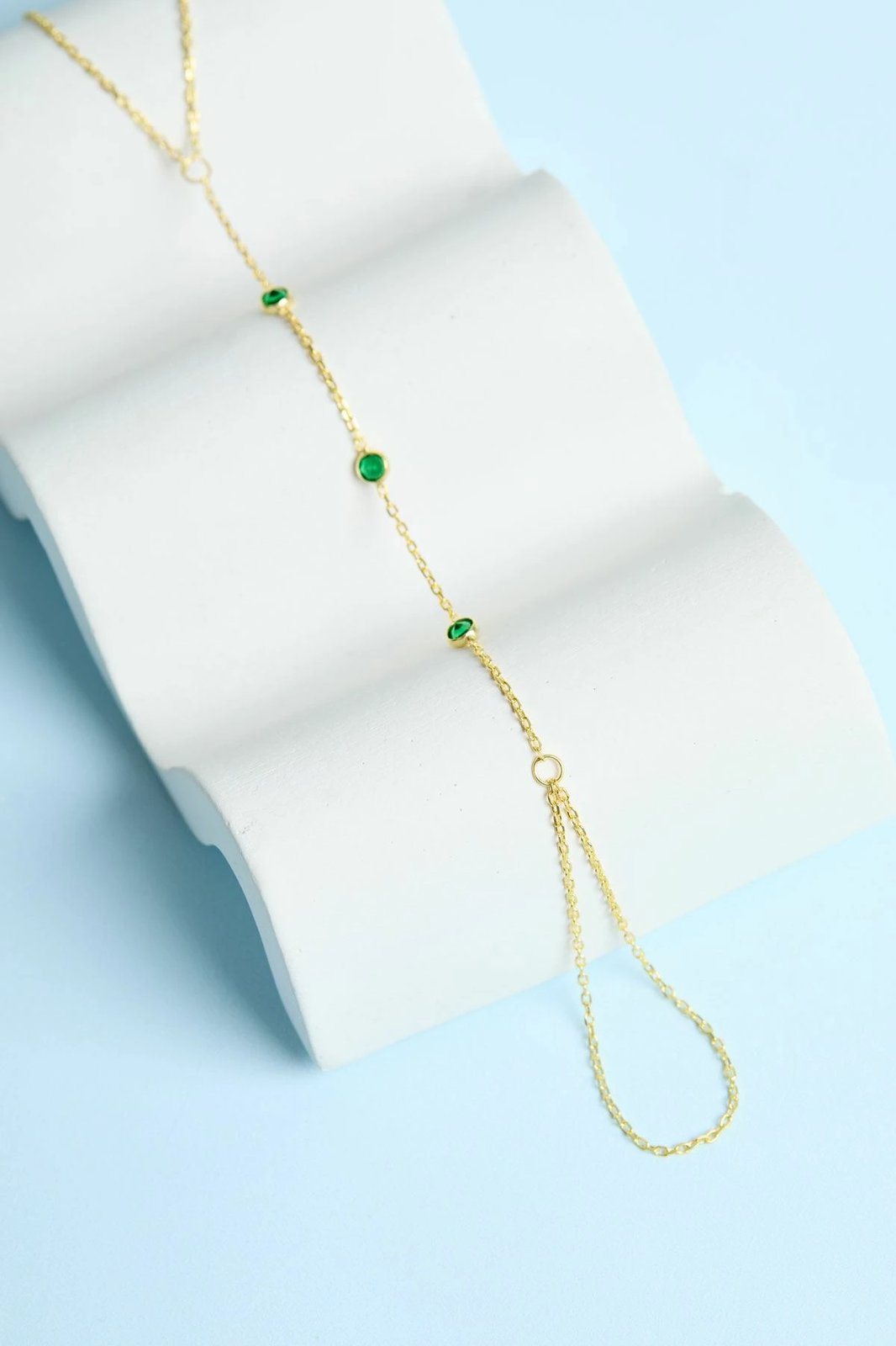 Zinxhir dore argjendi me gurë jeshil, Elika Silver, TFNY65207Yesil