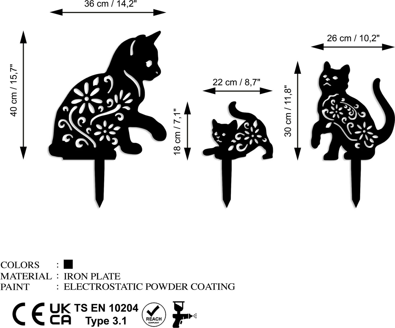 Objekt dekorativ për kopsht, Evila Originals, Fam 02, 3 copë, ngjyrë e zezë