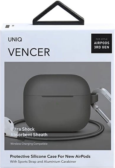 Mbështjellës silikoni UNIQ Vencer për AirPods 3, me karabiner, bezhë