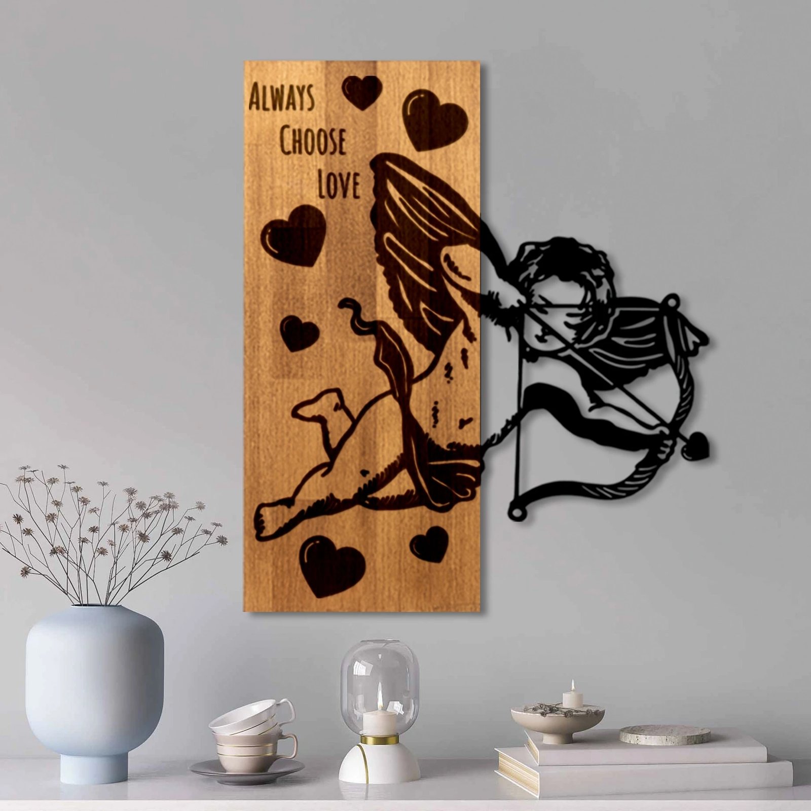 Aksesor dekorativ për mur, dru arre dhe metal, Wallity Eros 01