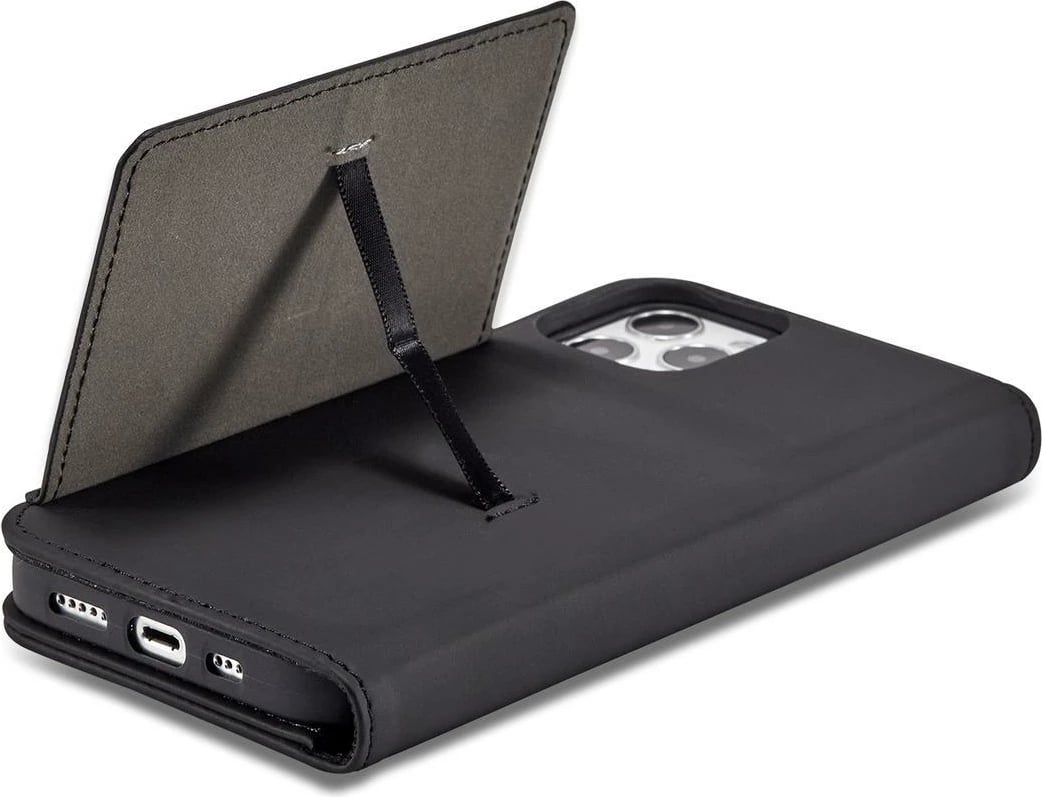 Mbështjellës Hurtel Magnet Card Case për iPhone 12, me portofol dhe mbajtëse, e zezë