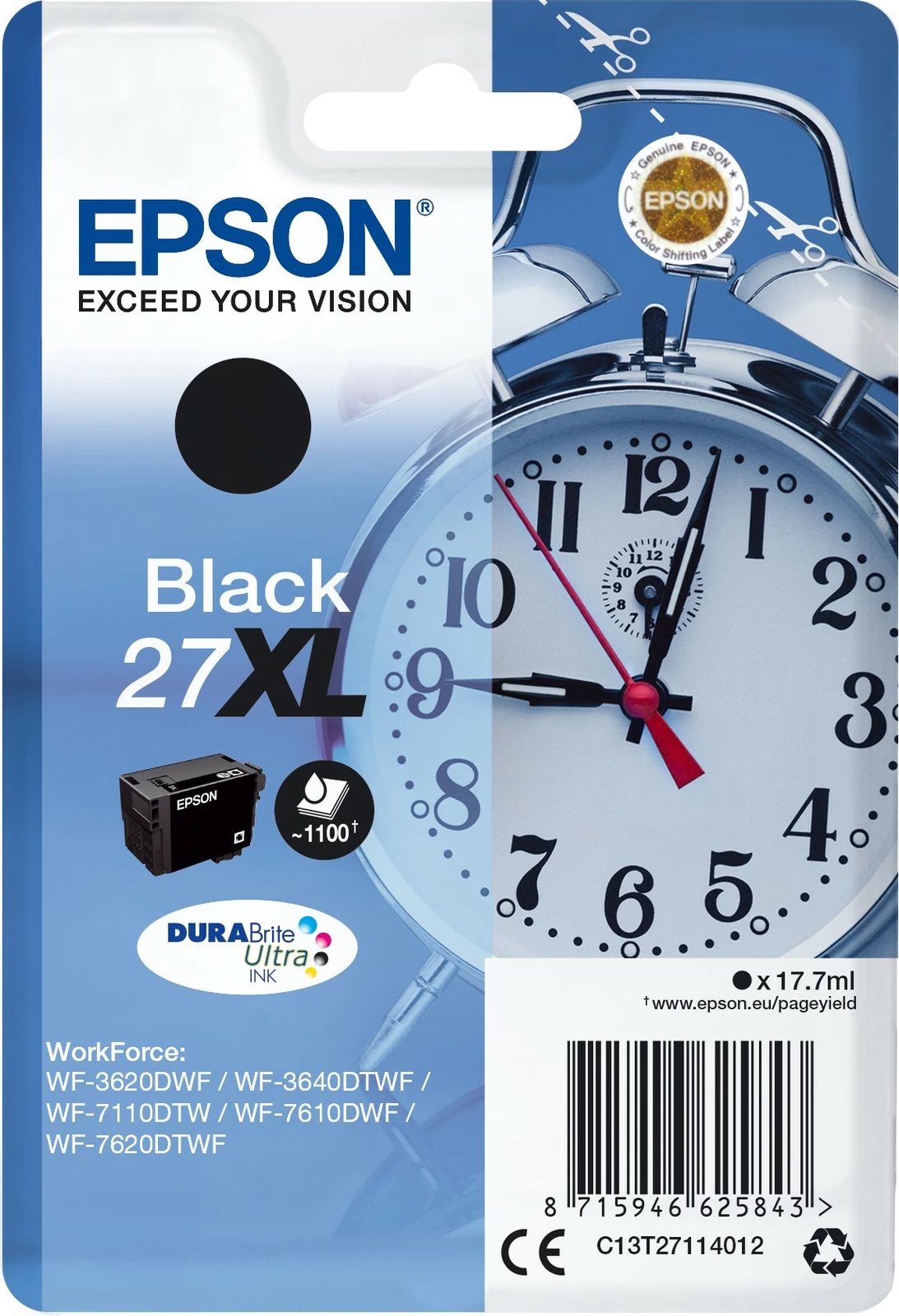 Kasetë bojë Epson 27XL DURABrite Ultra, Pigment, 17.7 ml, e zezë
