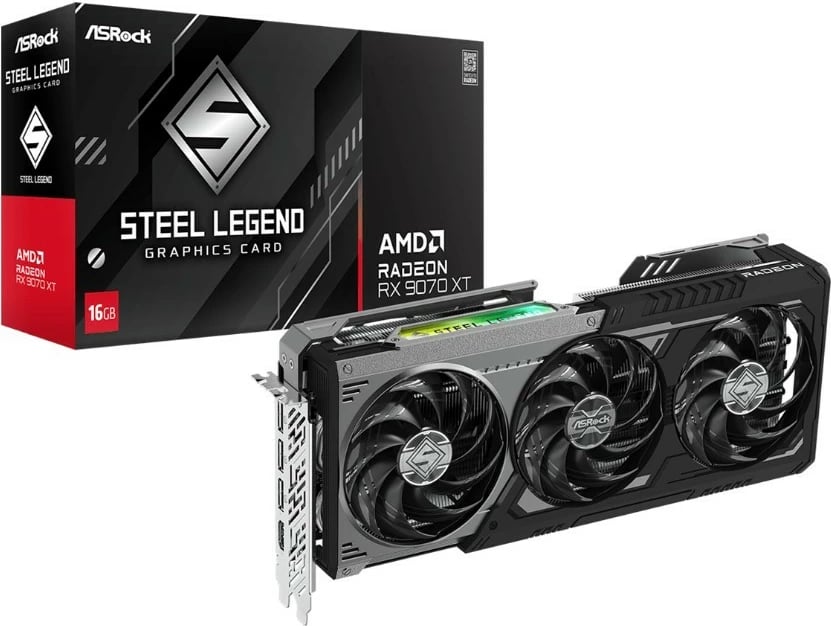 Kartelë grafike ASRock RX 9070 XT STEEL LEGEND DARK, 16 GB GDDR6, 256-bit, e zezë