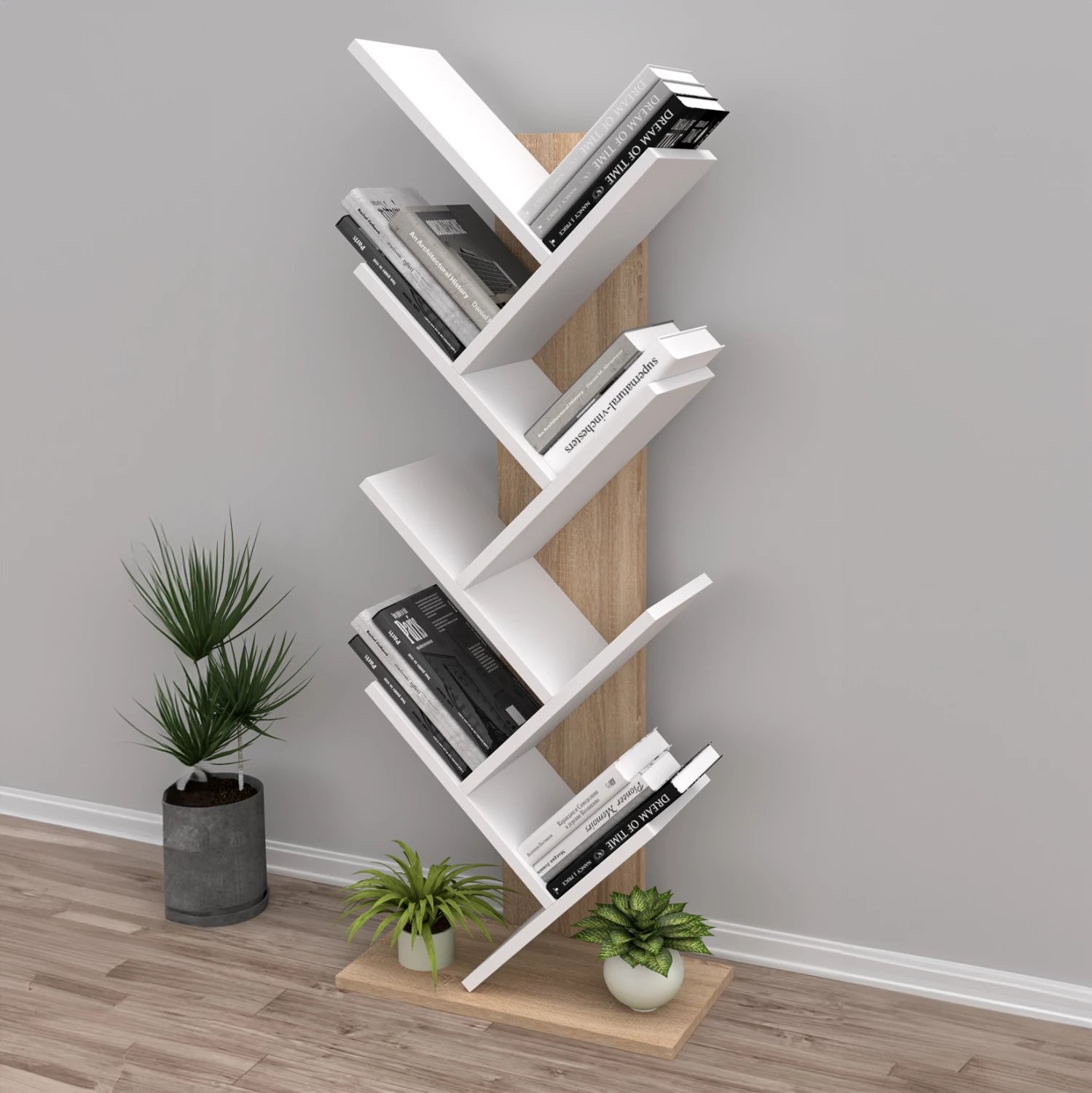 Raft librash modern LIANA FH18193.03 melaminë, ngjyrë sonama-bardhë, 53x27x138 cm