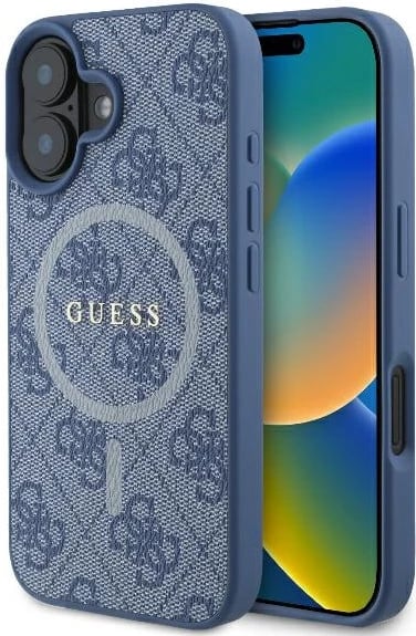 Mbështjellës Guess 4G Ring Classic Logo MagSafe për iPhone 16, Kaltër