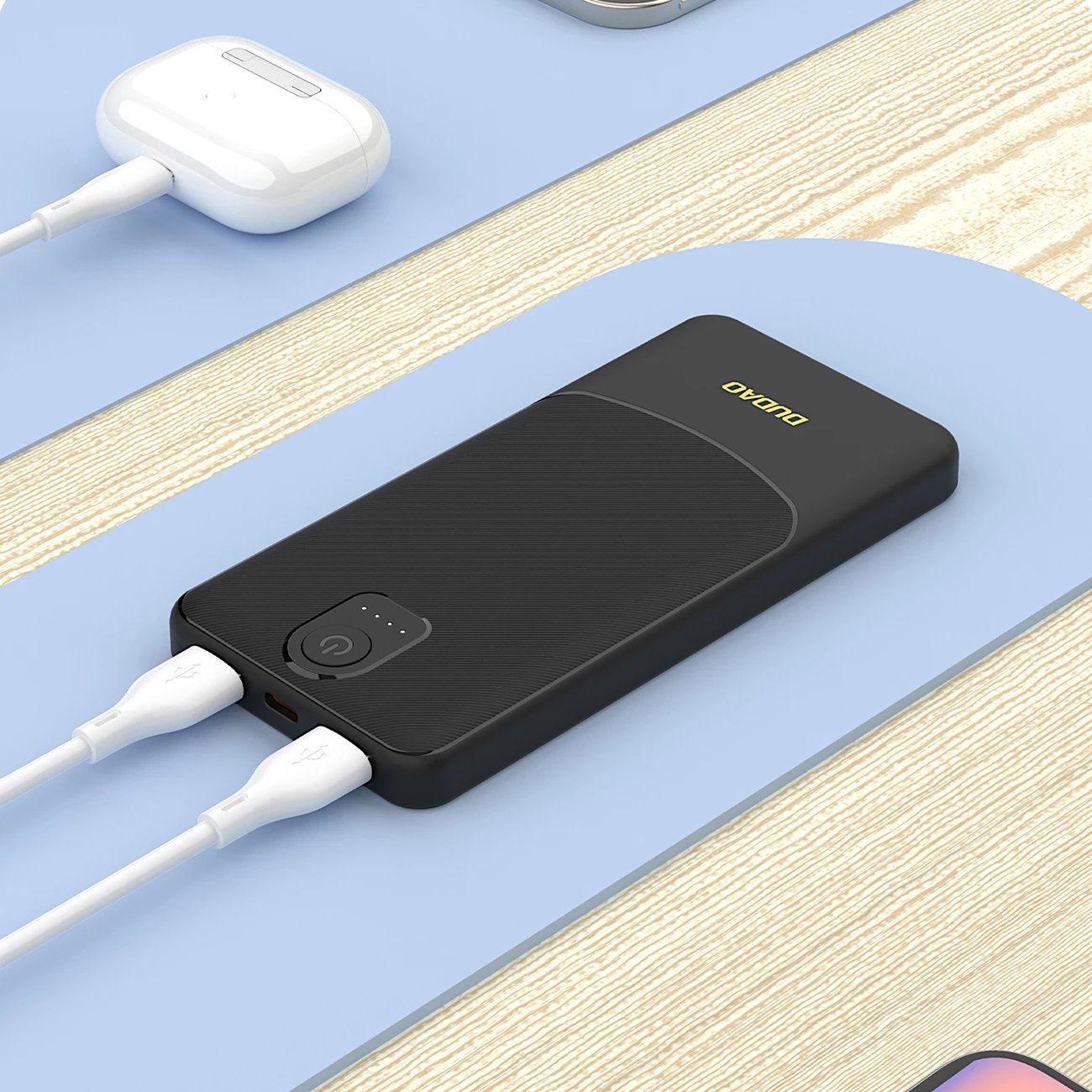 Powerbank Dudao K10 10000mAh, 2 x USB-A 2.4A, 12W, hyrje USB-C, e zezë