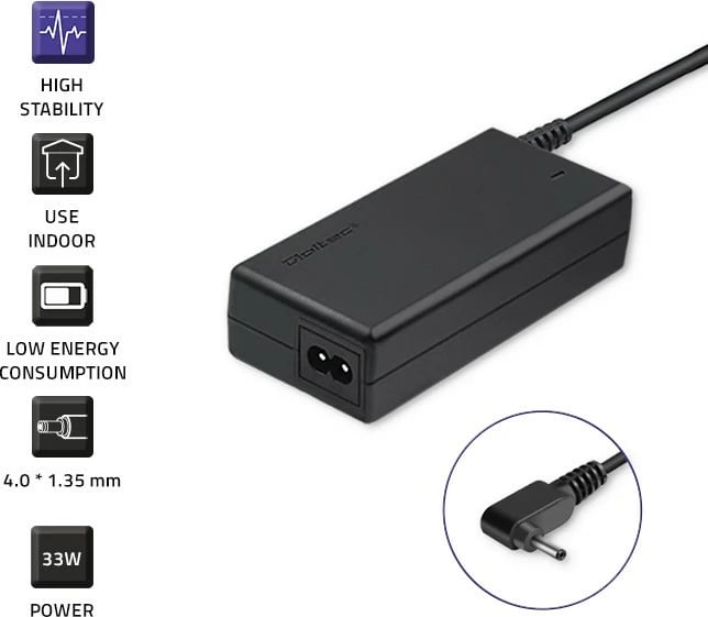 Adapter rryme për laptop Qoltec 33W, 19V, 1.75A, për Asus, me kabllo, i zi