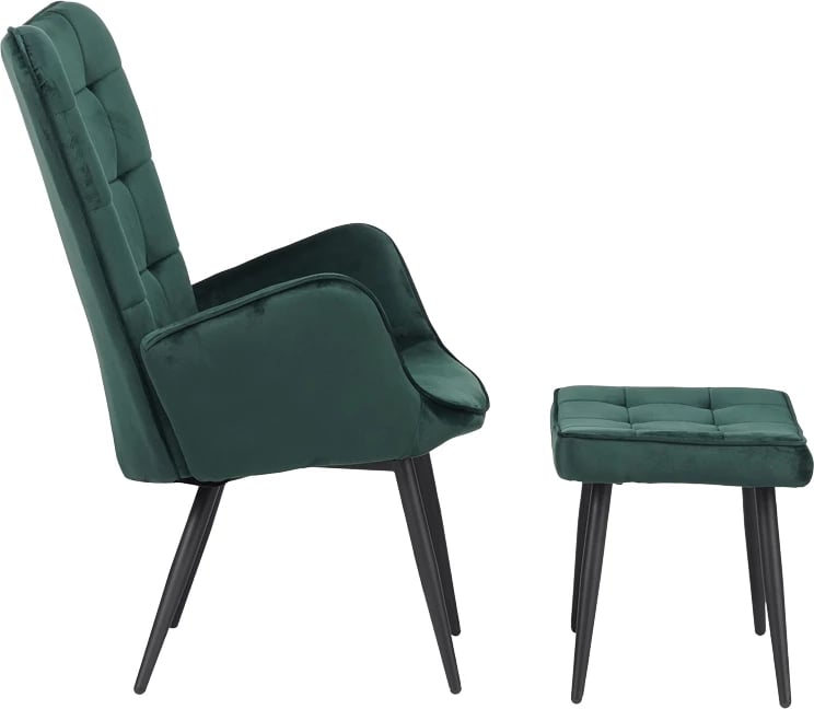 Karrige me këmbë për këmbë Dorita kadife këmbë çipresë metal i zi 68.5x76x103cm