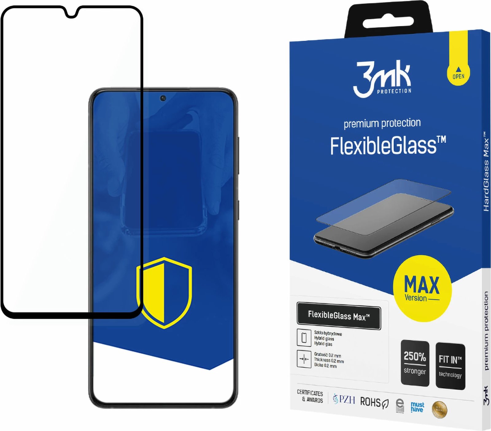 Xham mbrojtës hibrid për ekran, 3mk Protection FlexibleGlass Max, për Samsung Galaxy S23 5G, i zi