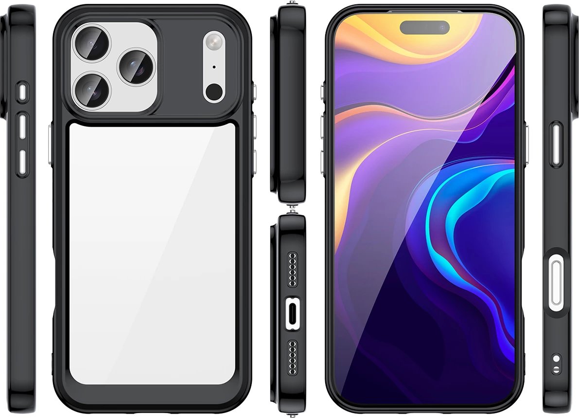 Mbështjellës Hurtel Outer Space për iPhone 17 Pro, MagSafe, i tejdukshëm me korniza të zeza