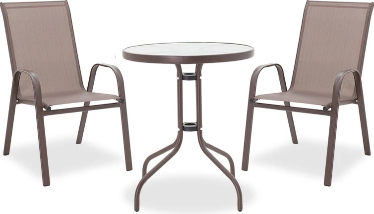 Tavolinë me karrige Watson-Calan set prej 3 copash metal-textilene kafe D60x70cm