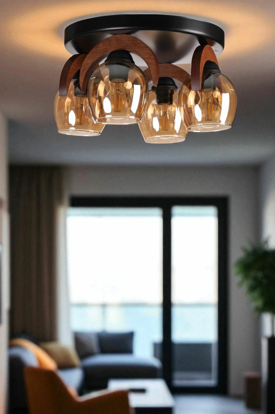 Llambadar Opviq, 9003-4, metal dhe dru, ngjyrë mjaltë, arre, e zezë