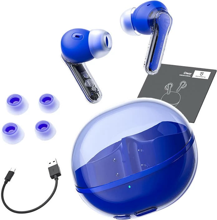 Kufje Soundpeats Clear TWS, Bluetooth 5.3, 12 mm, Blu me kasë karikimi