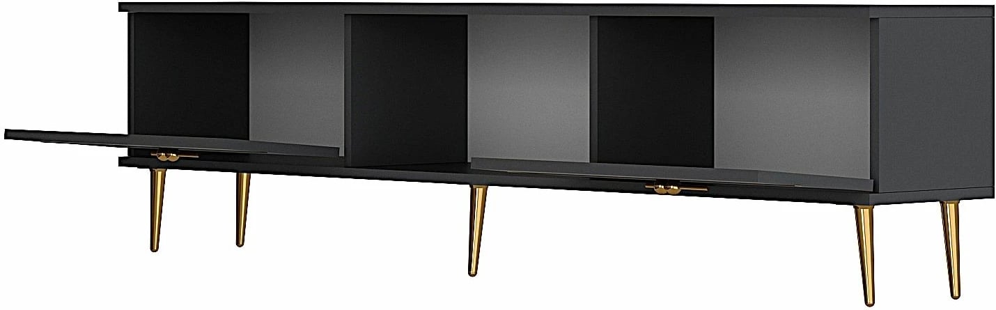 Komodë TV Skye Decor, ngjyrë antracit, detaje të arta