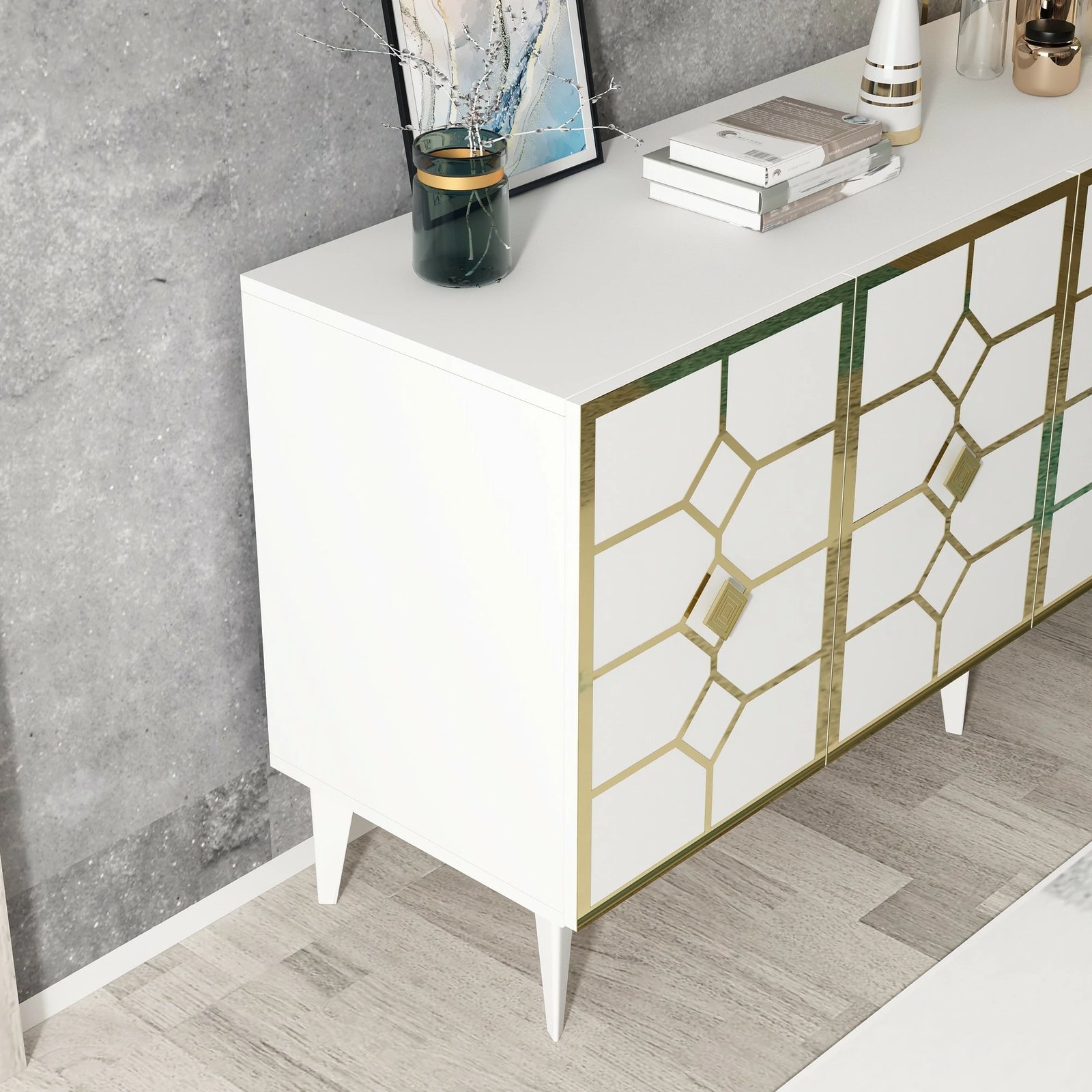 Konsolë Hanah Home, ngjyrë e bardhë dhe ari