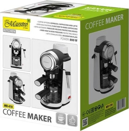 Aparat kafeje me presion Feel-Maestro MR-410, 800W, 3.5 bar, 240 ml, me spumatore qumështi, bardh e zi