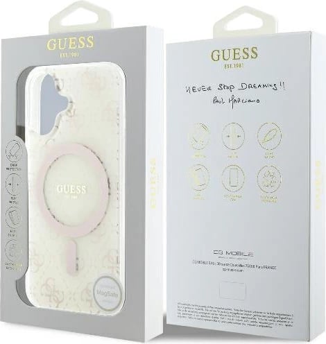 Mbështjellës Guess IML 4G Background MagSafe për iPhone 16, Bardhë