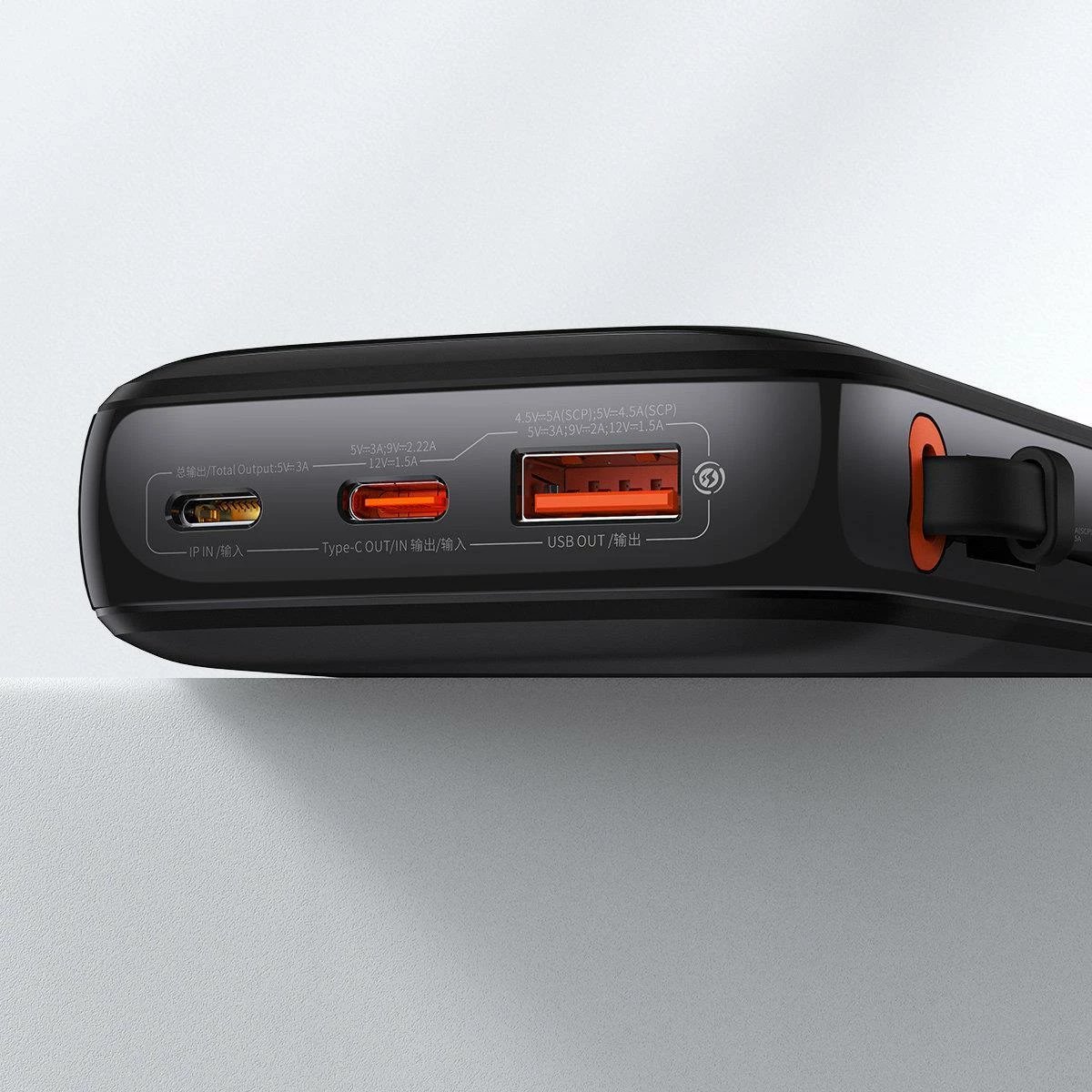 Powerbank Baseus Qpow Digital Display 10000mAh, 22.5W, me kabllo USB-C të integruar, e zezë