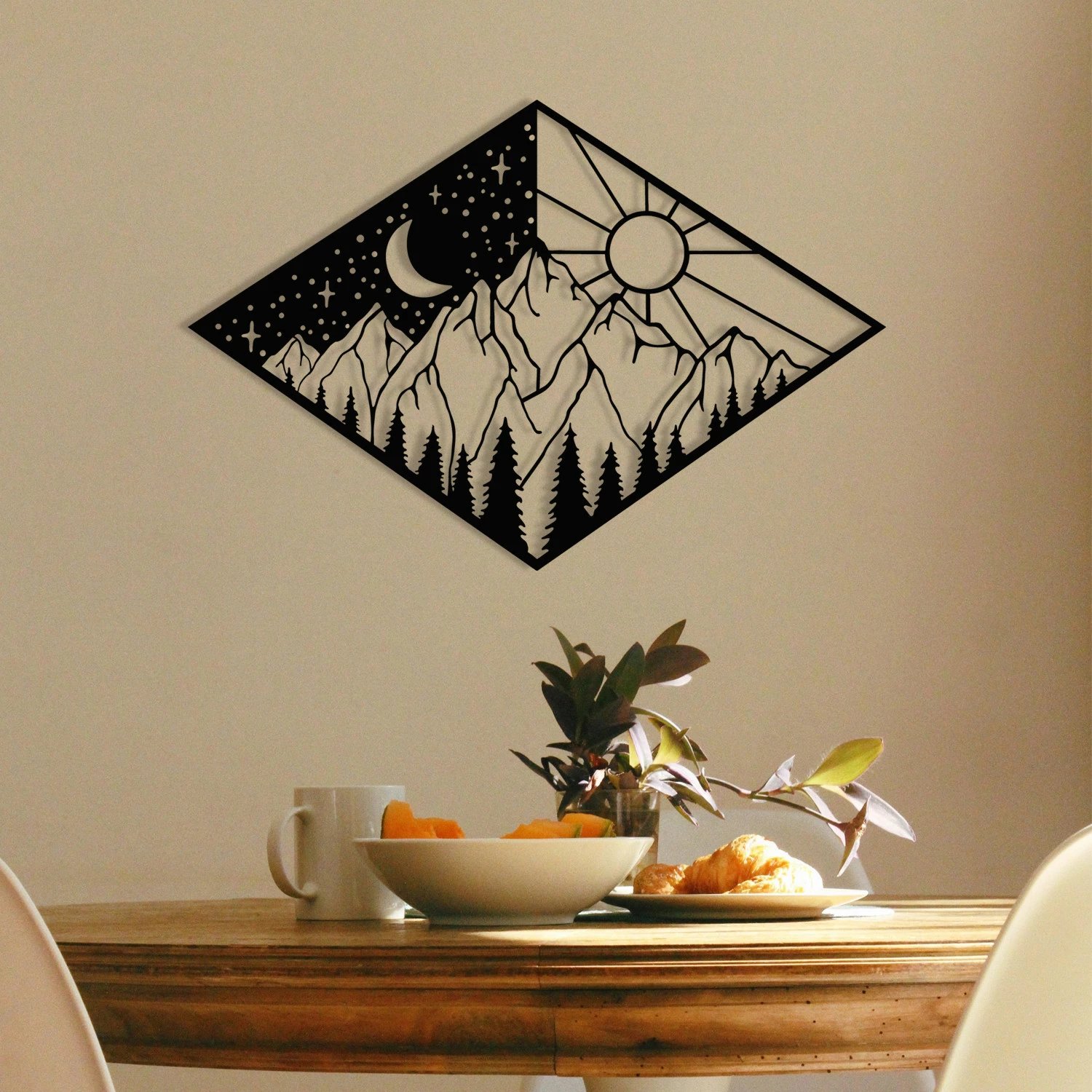 Aksesor dekorativ metalik për mur, Wallity Suveyda, ngjyrë e zezë, 56x38cm